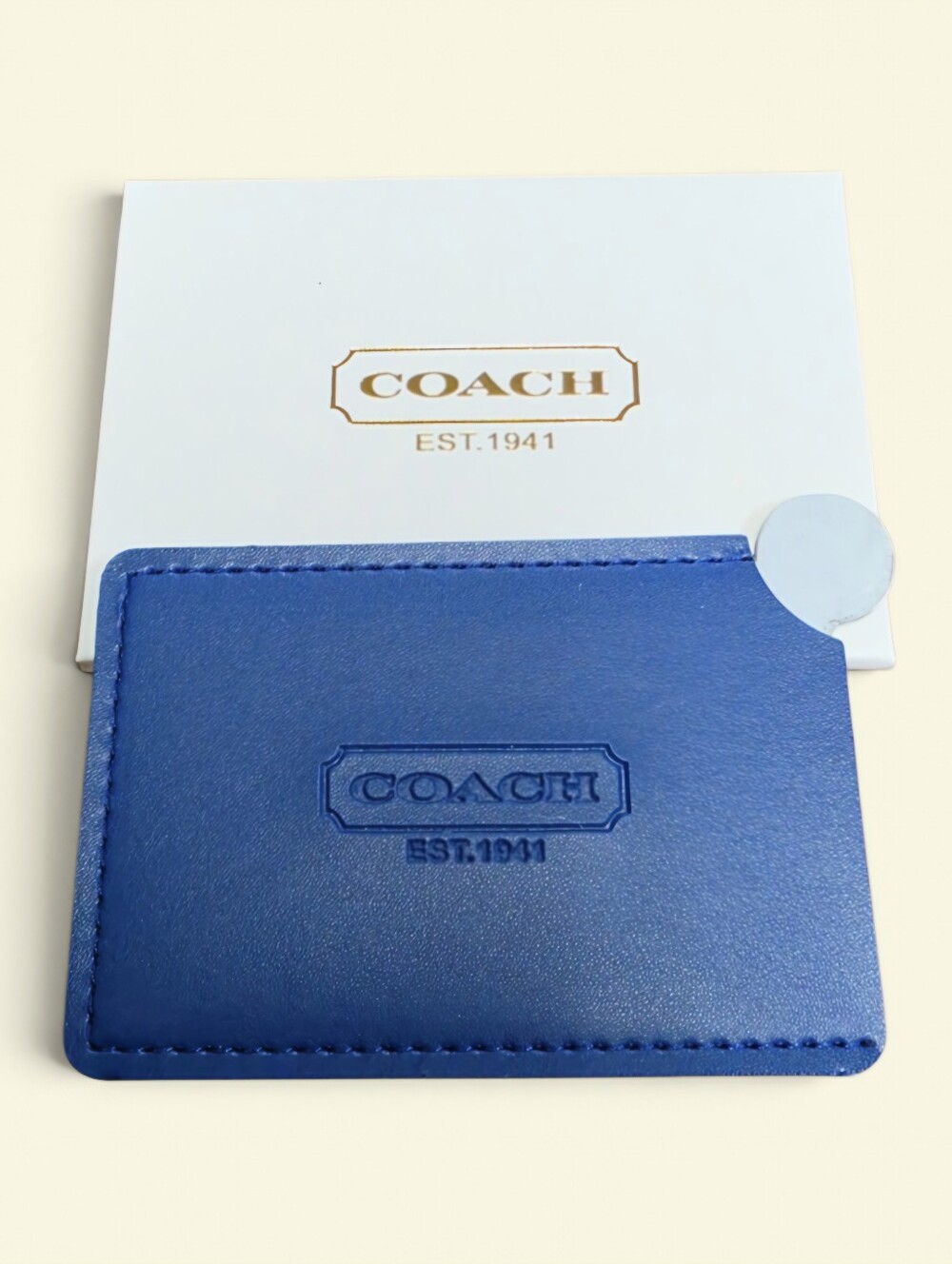 COACH Blue Leather Card Holder with Embossed Logo